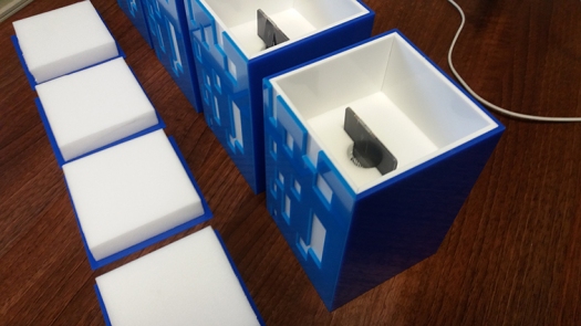 Blue & White patterned secure boxes for customers product
