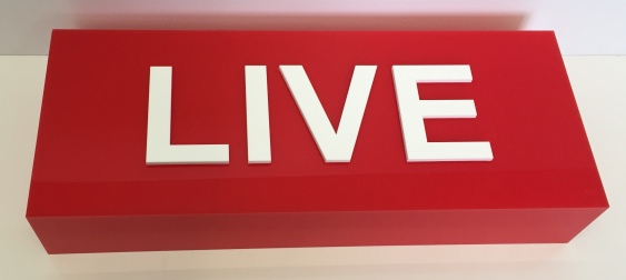 'LIVE' lightbox made from LED spectrum Red Perspex